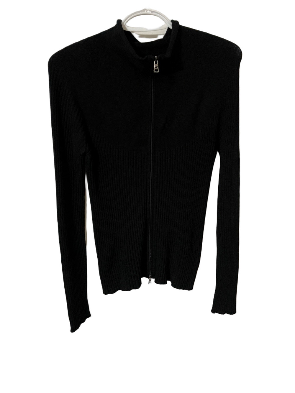 MaxMara Black Ribbed Zip-Front Cardigan Size Medium